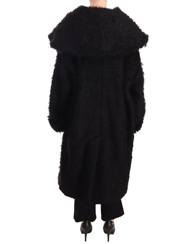 Dolce & Gabbana Women's Black Mohair Fur Cape Trench Coat Jacket Clothing Black