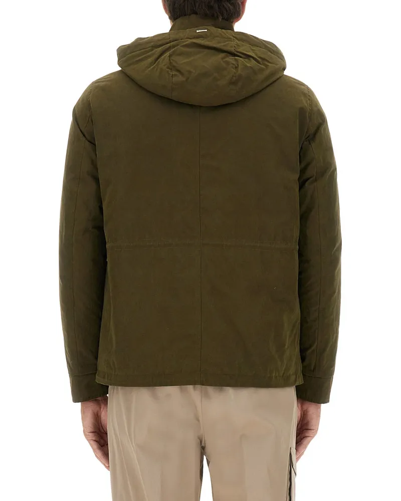 Herno Waxed Cotton Short Parka Jacket — Green Green