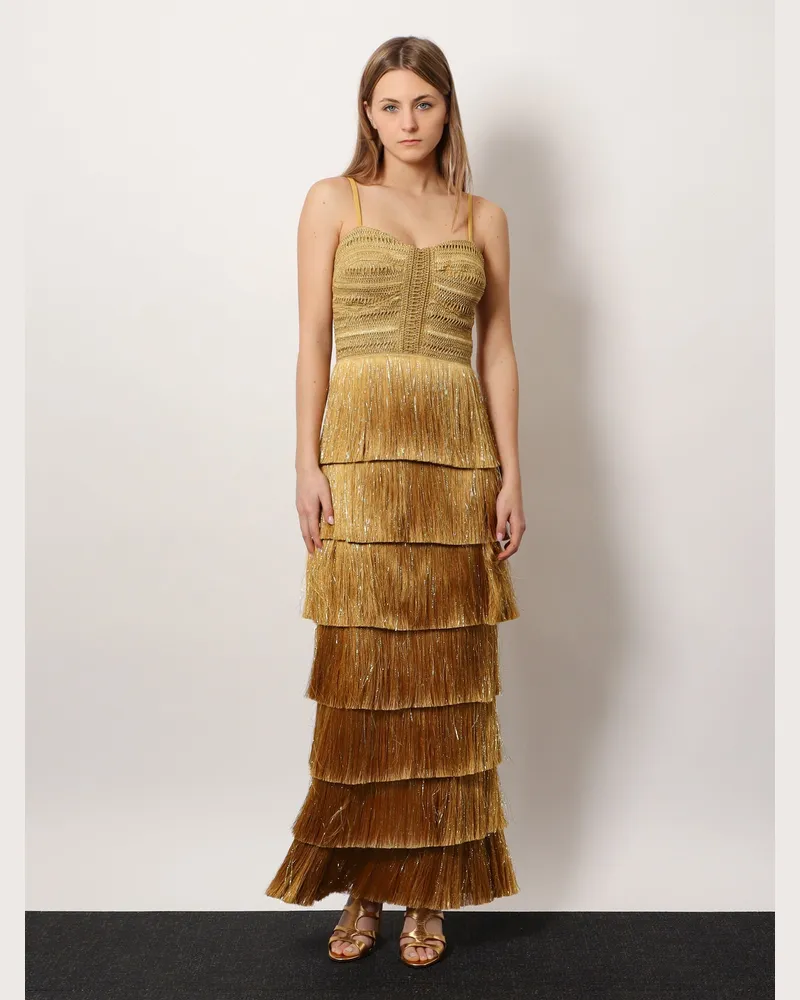 Pat Bo Women's Long Dress With Embroidered Corset — Gold Polyester Gold