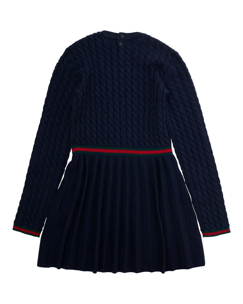 Gucci Girls' Blue Dress With Round Neck And Web Detail Wool Navy