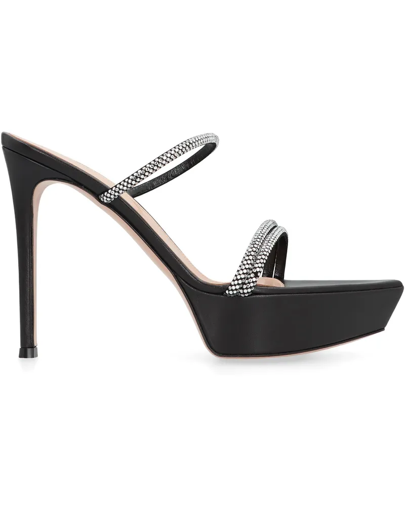 Gianvito Rossi Women's Leather Mules With Rhinestones Black Chamois Sandal Black