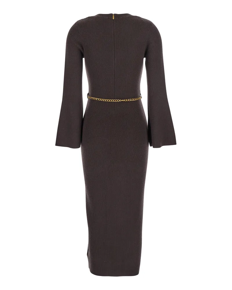 Michael Kors Women's Brown Dress With Chain Belt And Logo Plaque Wool Brown
