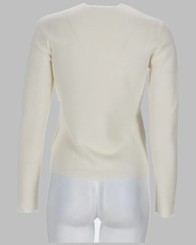 Max Mara Virgin Wool with Raised Logo Sweater — White White