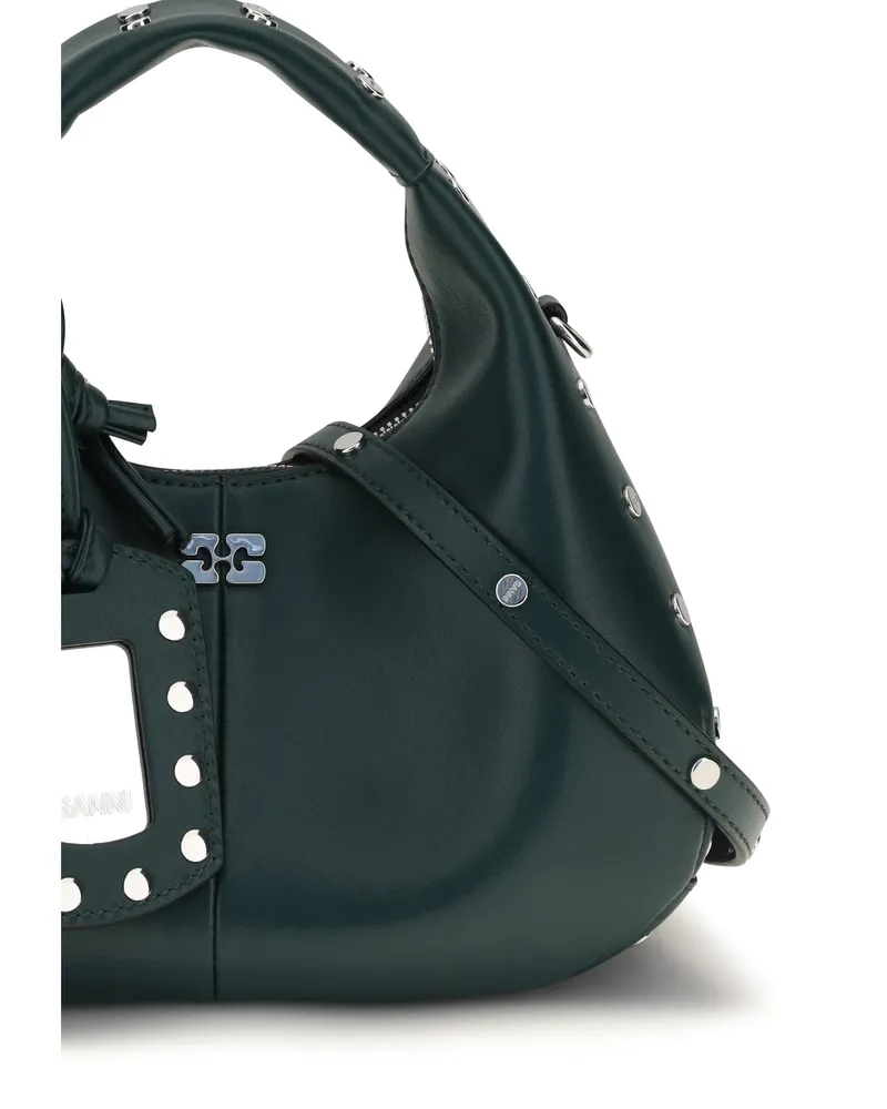 Ganni Studded Recycled Leather Hobo Bag — Green Green