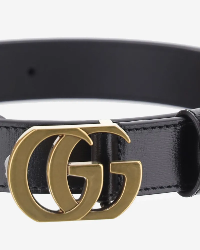 Gucci Leather Double G Buckle Belt — Black 