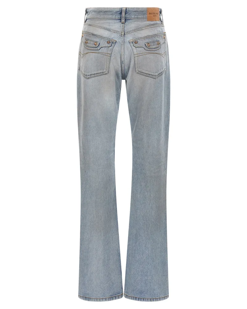 Balenciaga Women's Blue Cotton Straight-Leg Jeans Clothing Blue