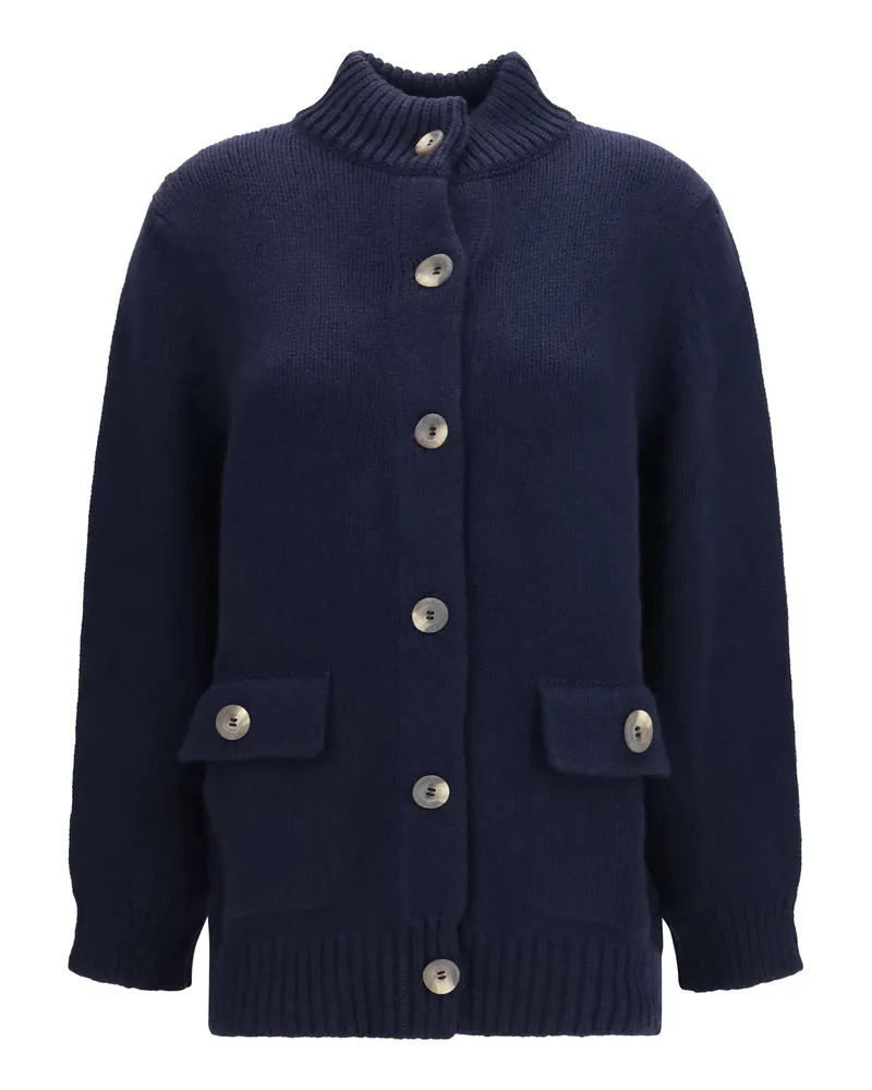 Ella Women's High Neck Cashmere Cardigan Navy Blue Puffer Jackets Navy