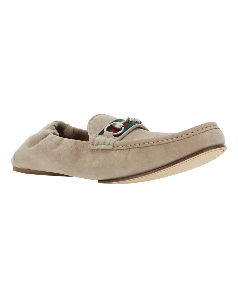 Gucci Men's Loafers With Horsebit Plate Beige Suede Goat Beige