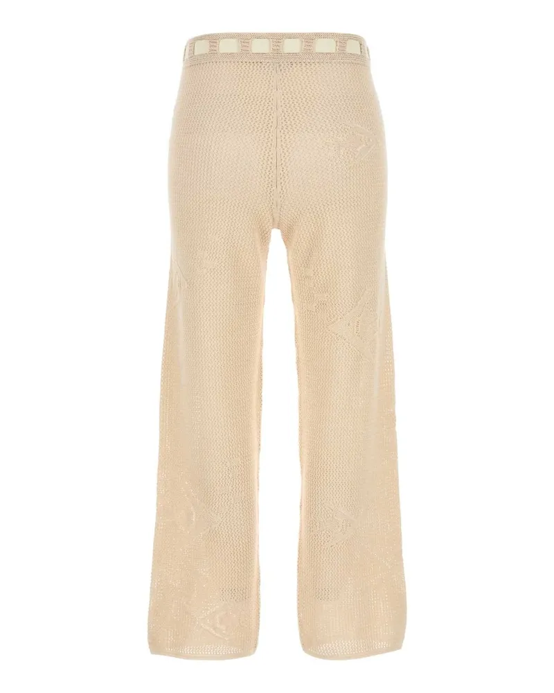 BODE Women's Beige Crochet Pant Cream Exterior: Cotton Pantaloni Trousers Beige
