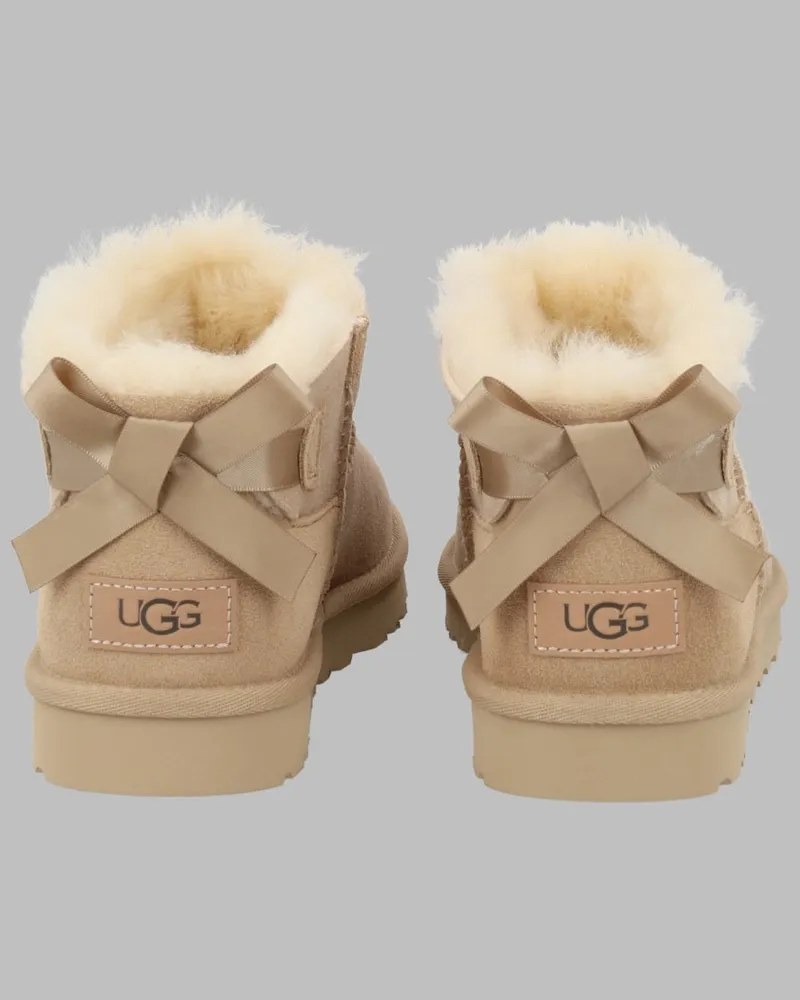 UGG Ultra Mini Bailey Bow Ankle Boots — Beige Beige