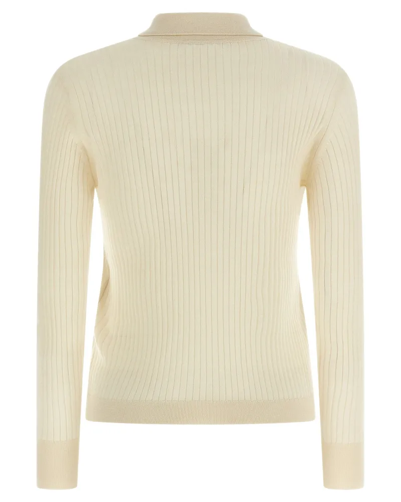 Max Mara Ribbed Cashmere-Silk Blend Polo Shirt — Cream Cream