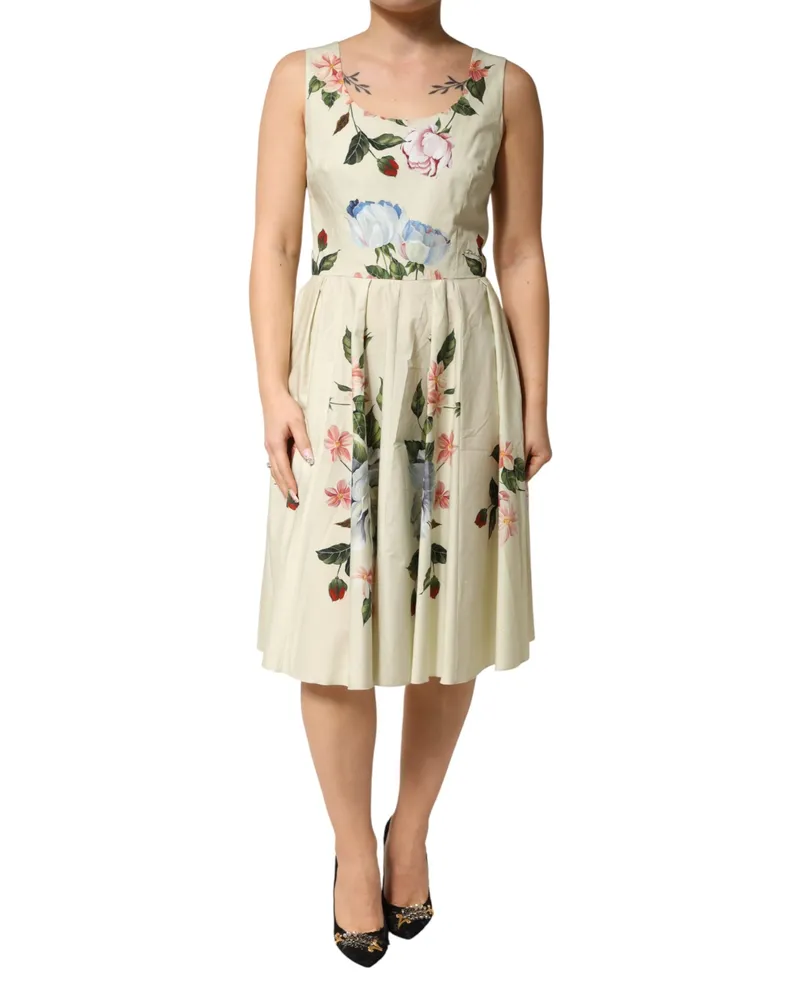 Dolce & Gabbana Women Beige Floral Sleeveless A-Line Dress Pattern Beige