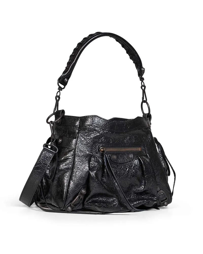 Balenciaga Women's Bucket Bag Le City Black Goatskin Handbags Hand Black