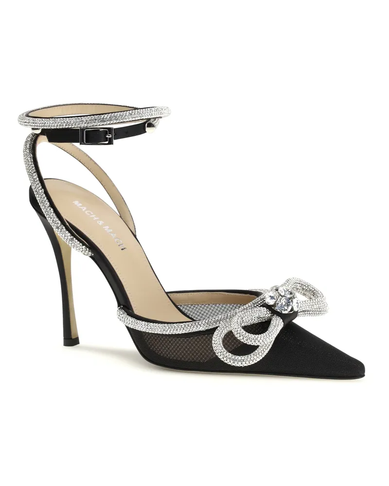 Mach & Mach Women's Pumps Double-Bow Black Satin Upper: Silk High Heel Shoes Black