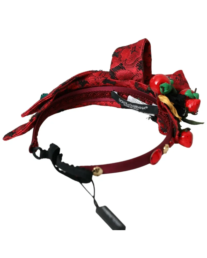Dolce & Gabbana Red Cherry Sicily Embellished Women Hairband Diadem Silk Viscose Nylon Accessory Red