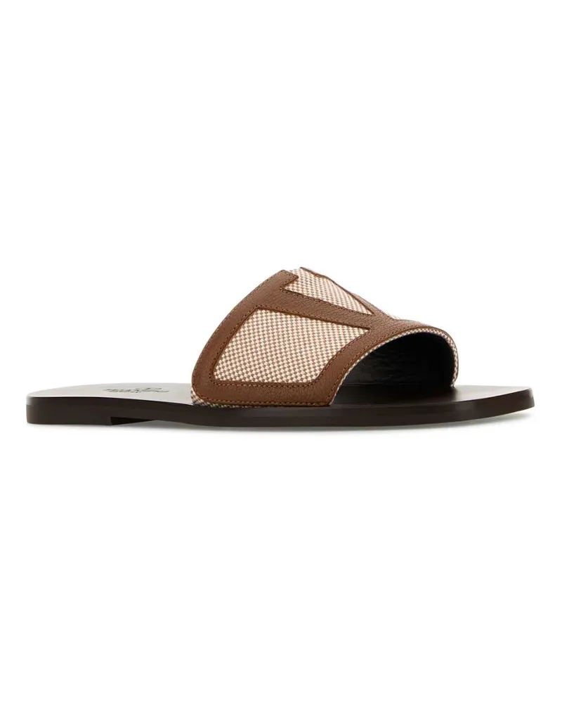 Valentino Garavani Men's Two-Tone Canvas And Leather Viva Superstar Slippers Naturaletobacco Flat Shoes Brown
