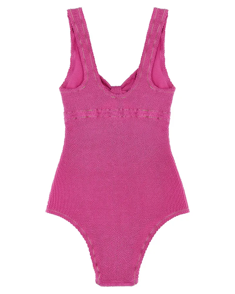 ROTATE Birger Christensen Crinkle Knot-Front One-Piece Swimsuit — Pink Pink