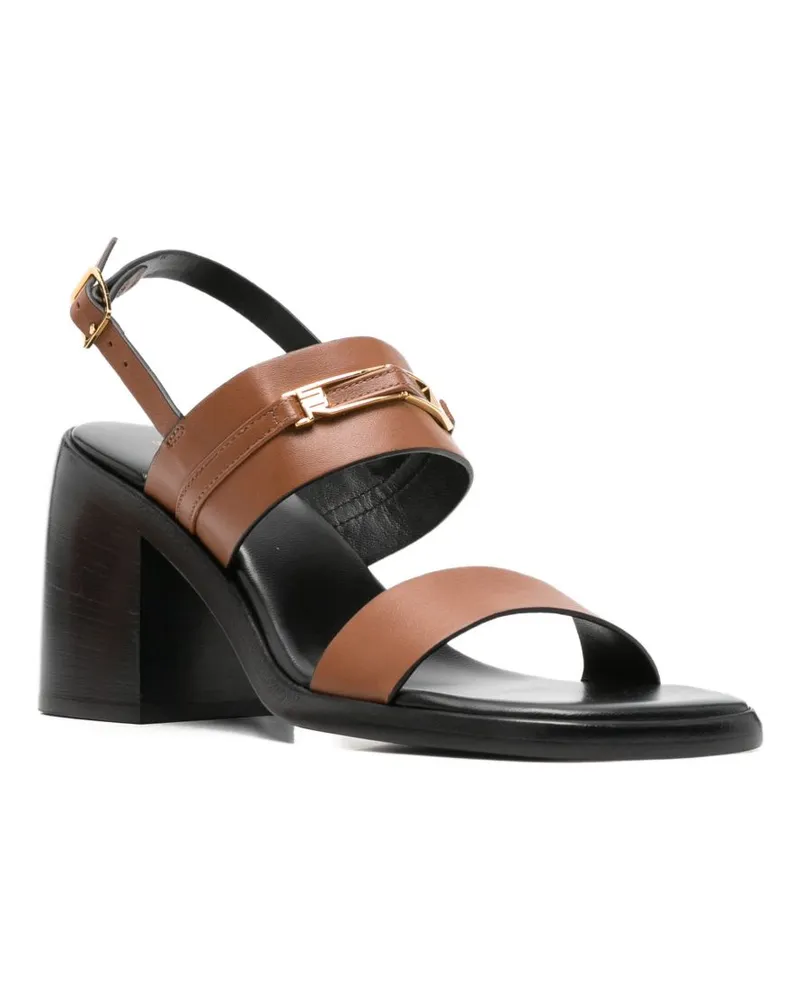 Sergio Rossi Leather Block Heel Sandal — Tan Tan