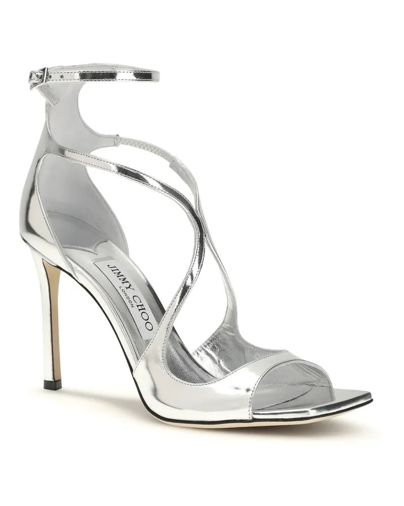 Jimmy Choo Women's Azia Patent Leather Sandals Silver Calf Bos Taurus Silver