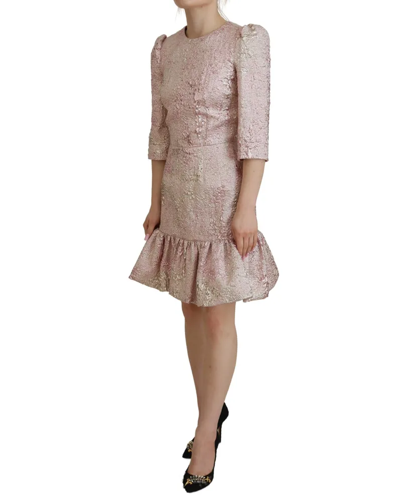 Dolce & Gabbana Women's Pink Jaquard 3-4 Sleeve Sheath Midi Dress Polyester Pink