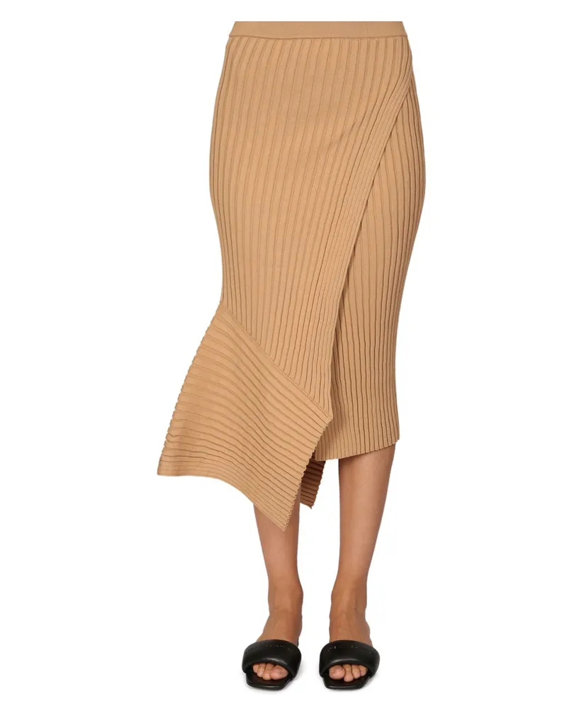 Stella McCartney Ribbed Cotton Midi Skirt — Beige Beige