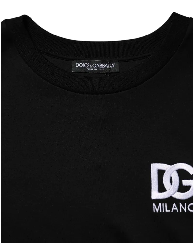 Dolce & Gabbana Men Black Cotton Dg Logo Embroidery Top T-Shirt Black