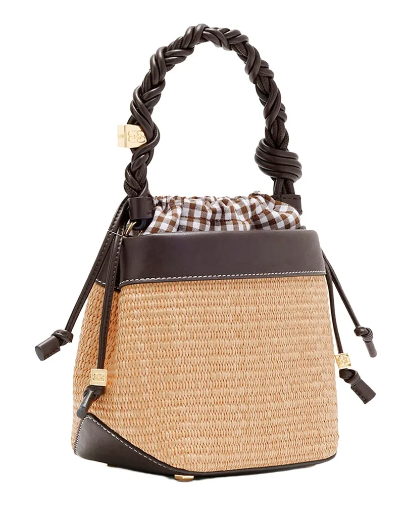 Ganni Women's Bucket Bag Bou Raphia Seal Brown Polyurethane Handbags Hand Brown