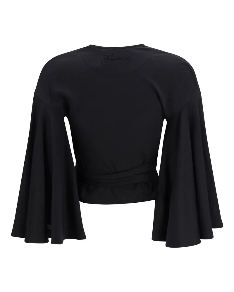 Jacquemus Women's Wrap Top Paysan Black Cotton Shirt Black