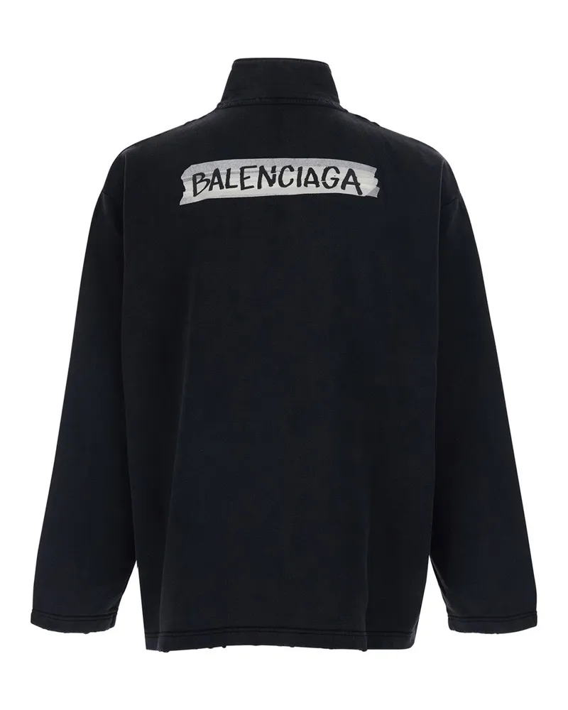 Balenciaga Men's Sweatshirt High-Neck Zip Black Cotton Sweatshirts Sweater Black