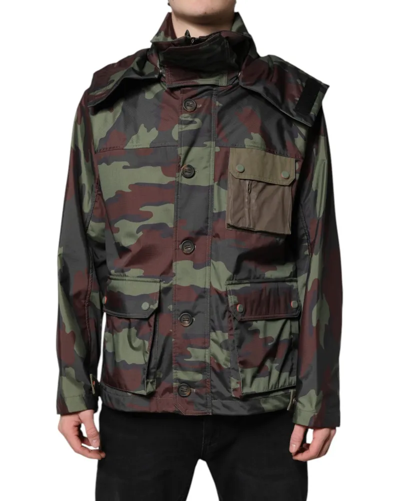 Dolce & Gabbana Men's Multicolor Camouflage Button Hooded Jacket Polyester Cotton Clothing Multicolor