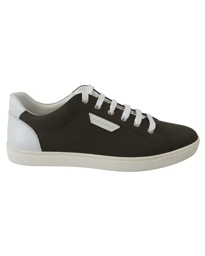 Dolce & Gabbana Men's White Green Leather Low Top Sneakers Shoes White