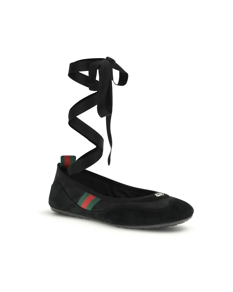 Gucci Women's Black Fabric Ballet Flats Black
