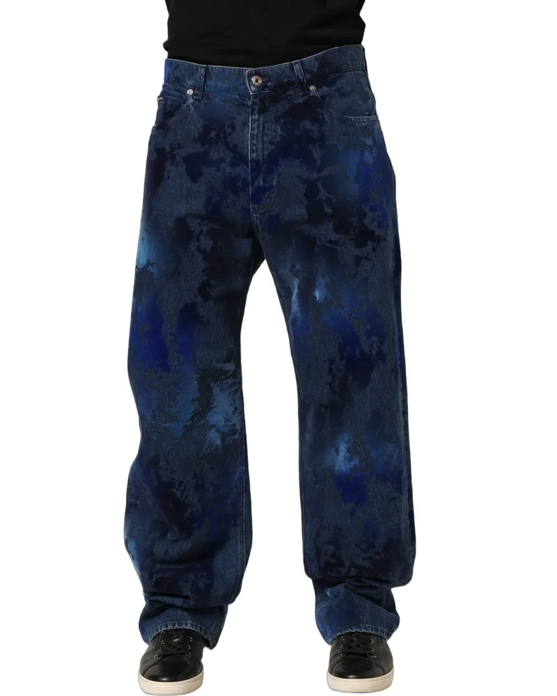 Dolce & Gabbana Blue Tie Dye Cotton Men Straight Denim Jeans Elastane Clothing Blue