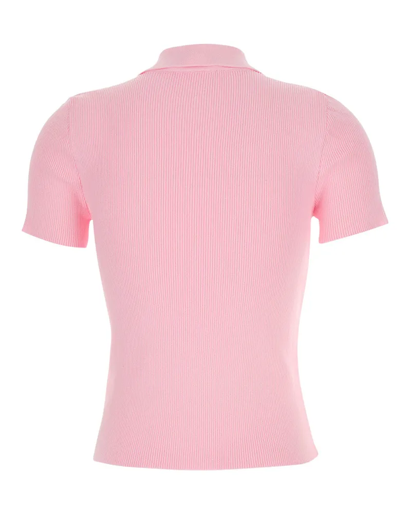 MSGM Ribbed Viscose Polo — Pink Pink