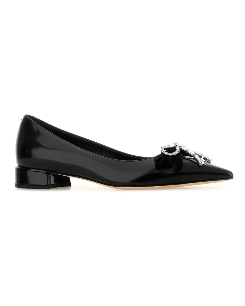 Jimmy Choo Women's Black Leather Auria Ballerinas Blackcrystal Ballerine Flat Shoes Black
