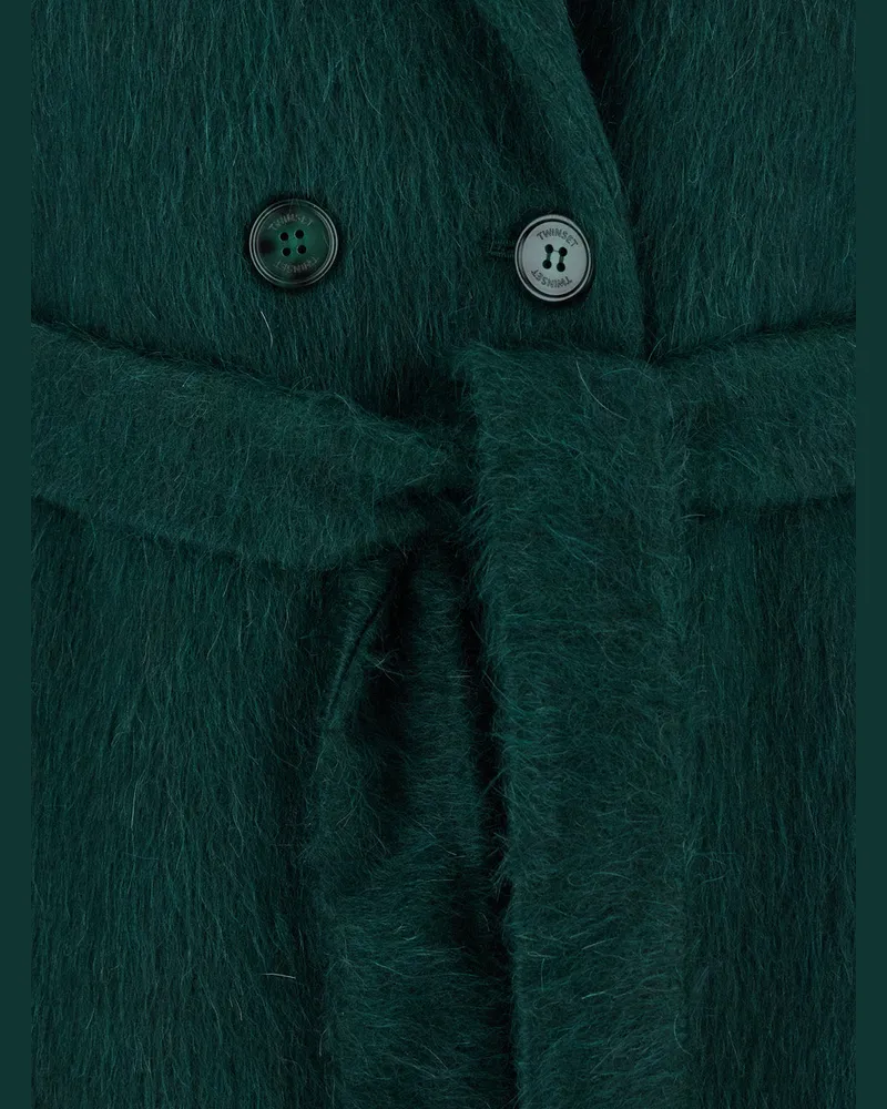 Twin-Set Women's Green Double-Breasted Wool Blend Coat Acrylic Green