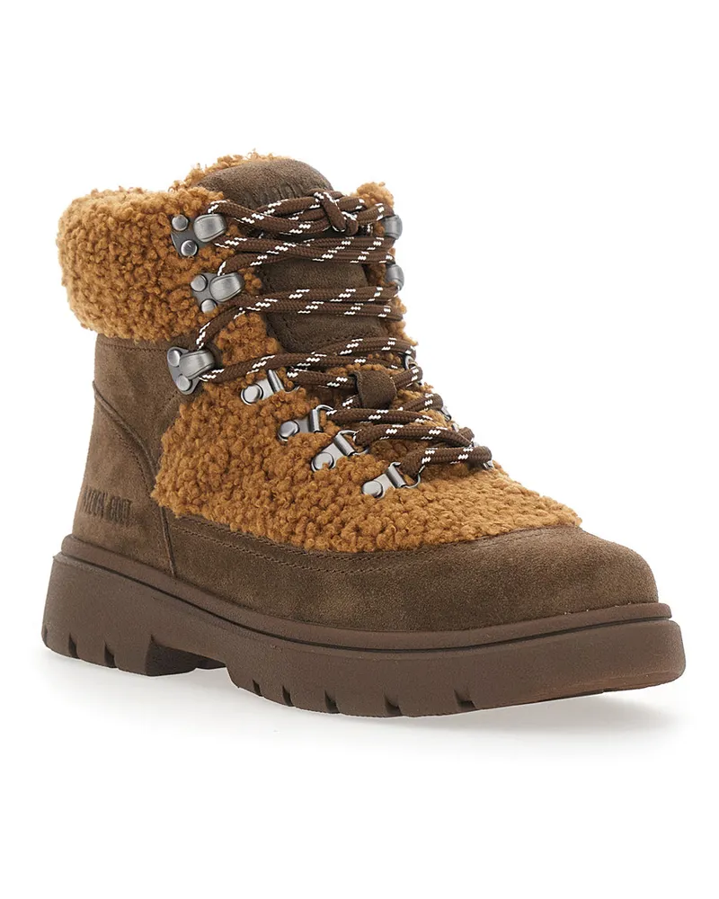 Moon Boot Women's Combat Boots Fleece Brown Brown
