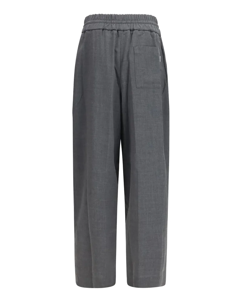 AMI Paris Men's Wool Pants With Elasticated Waist Gris Carbone Fleece Ovis Aries Trousers 