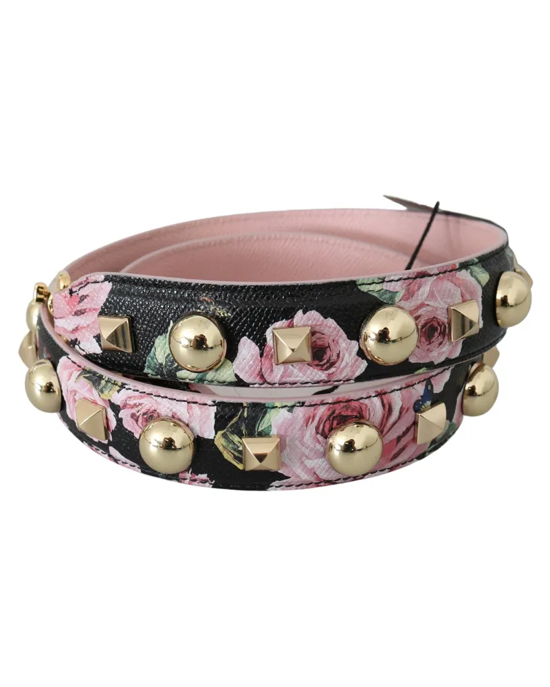 Dolce & Gabbana Women's Pink Floral Leather Stud Accessory Shoulder Strap Red Bag Black
