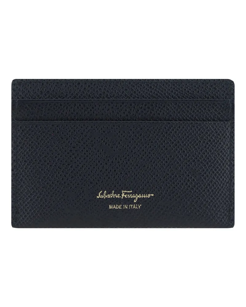 Ferragamo Women's Gancini Card Holder Black Calf Leather Bos Taurus Wallet Black