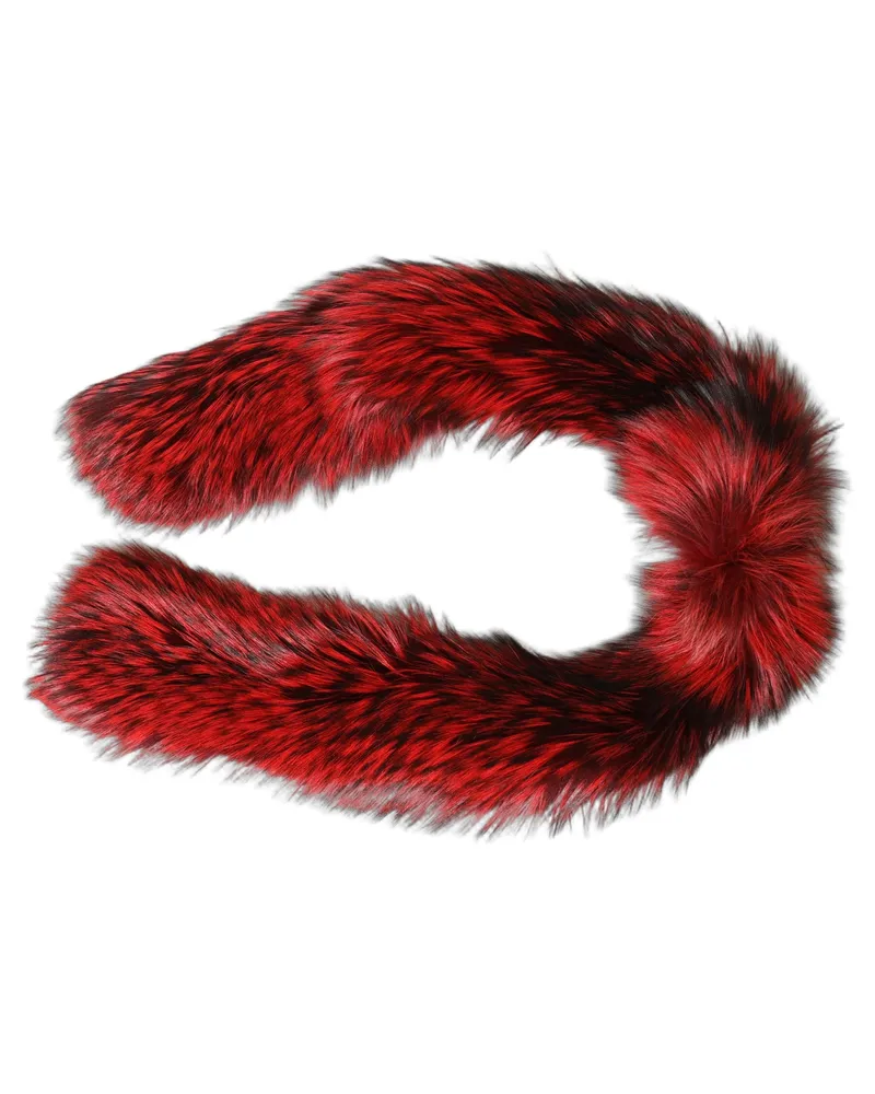Dolce & Gabbana Women's Red Fox Fur Neck Wrap Warmer Winter Scarf Silver Red
