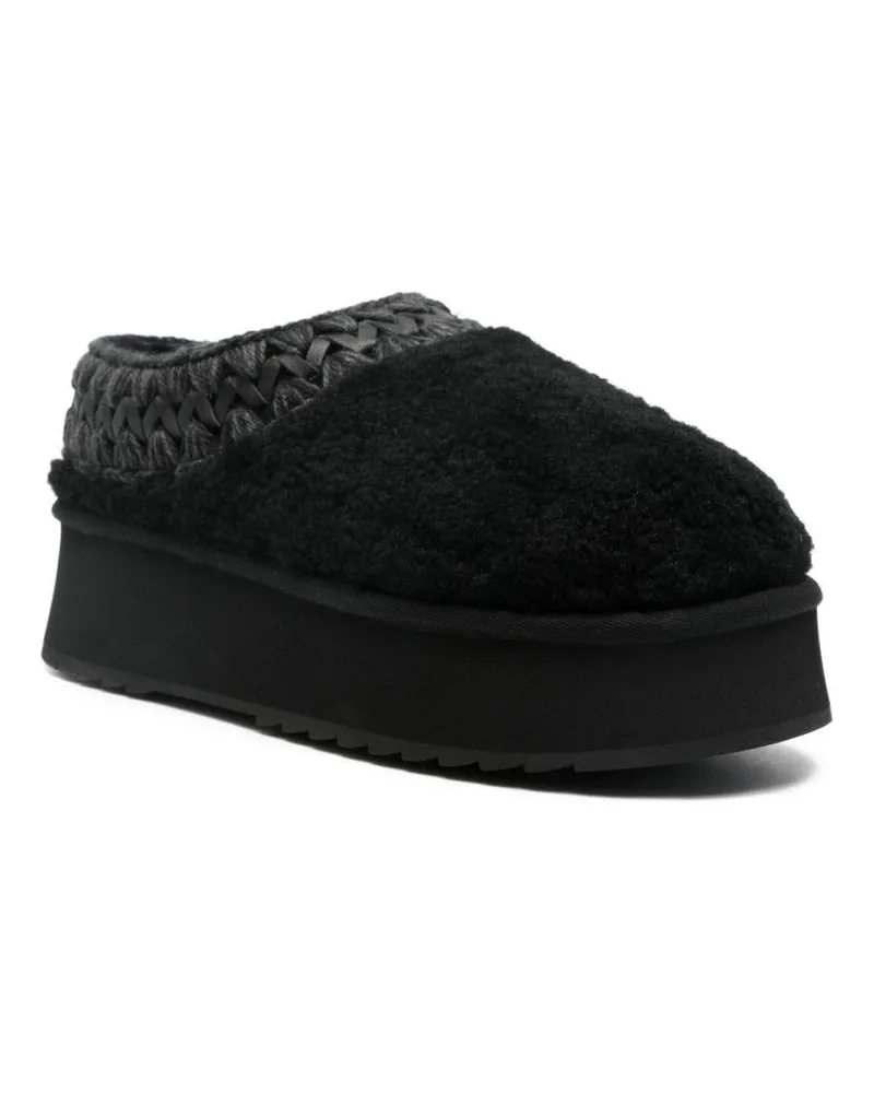 Mou Women's Platform Clog Curly Sheepskin Sabot Black Shoe Black