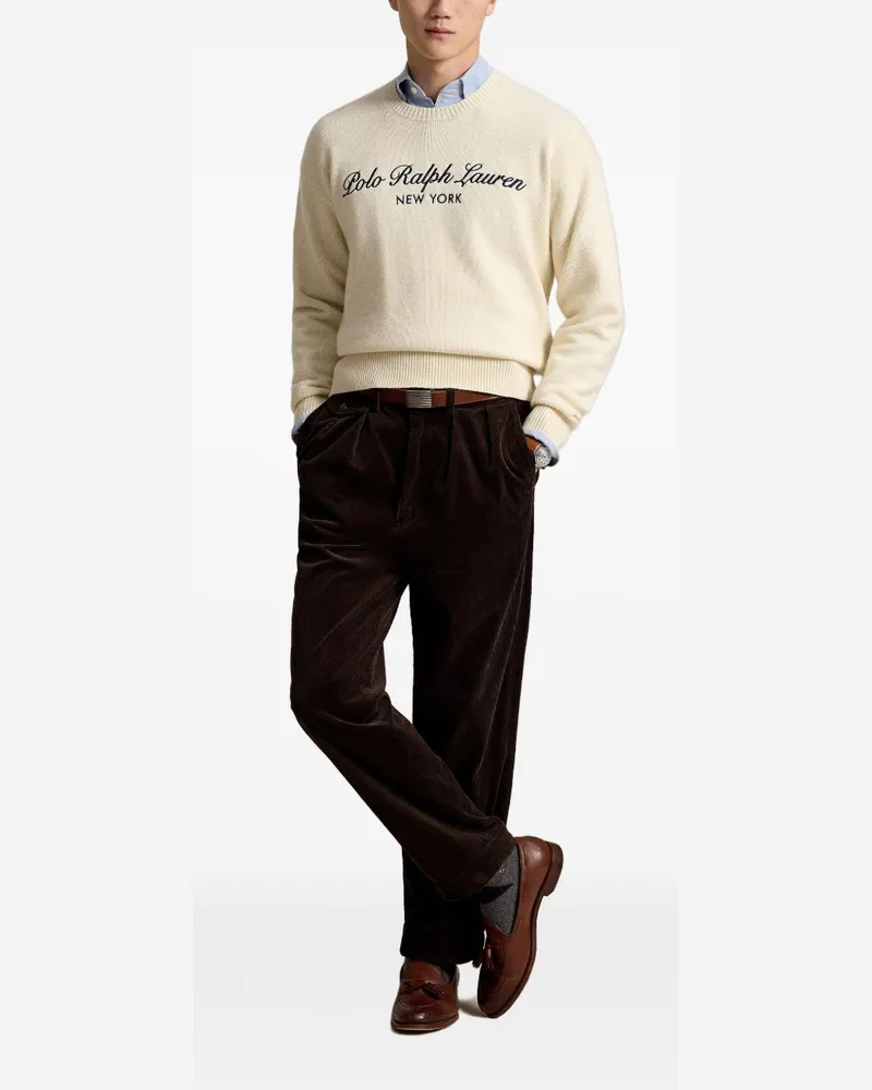 Ralph Lauren Wool Blend Crew Neck Sweater — Cream Cream
