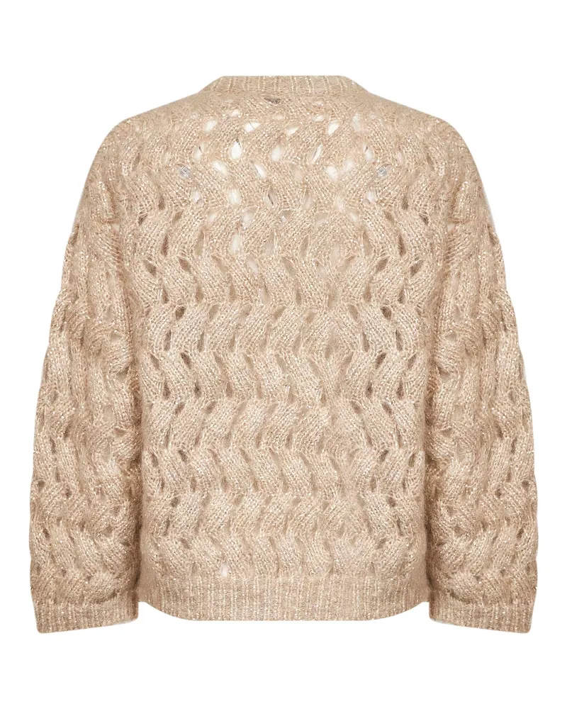 Brunello Cucinelli Openwork Zigzag Cable Knit Sweater — Beige Beige