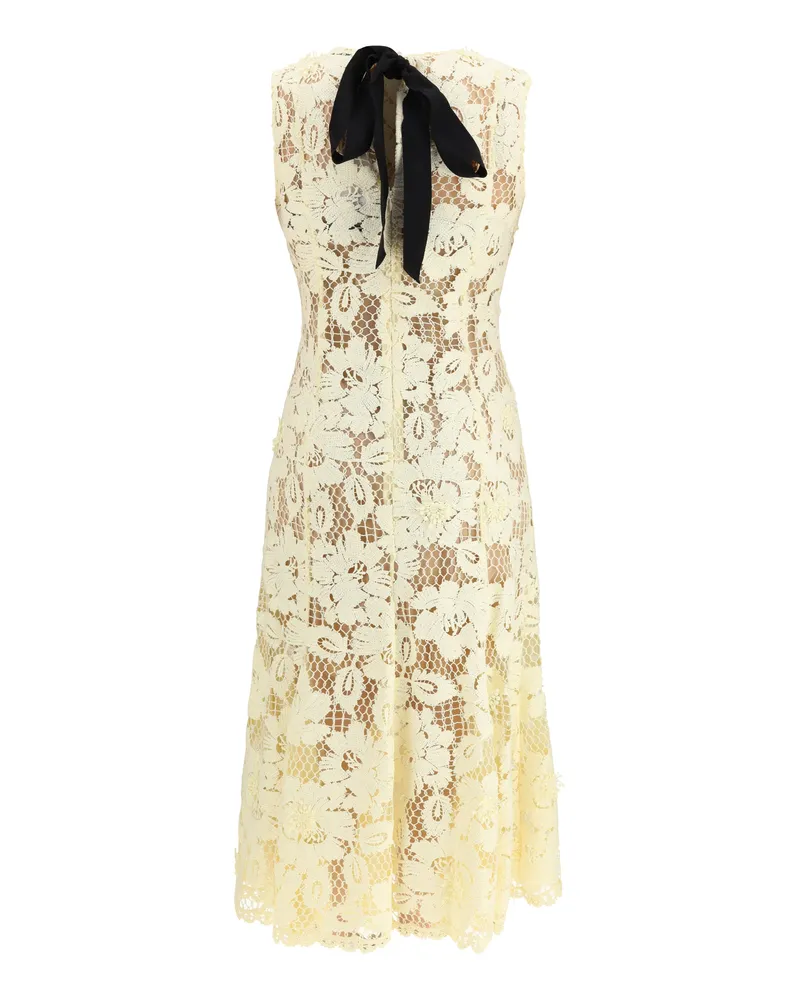 Self-Portrait Women's Crochet Lace Midi Dress Yellow Polyester Yellow