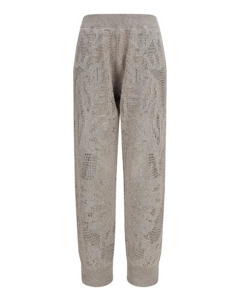 Brunello Cucinelli Women's Pants Track Dazzling Water Lillies Beige Linen Cool Trousers Beige