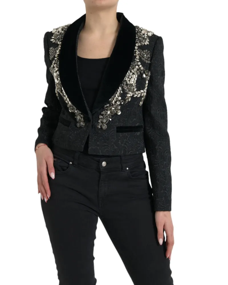 Dolce & Gabbana Women's Black Crystal Embellished Overcoat Jacket Clothing Black