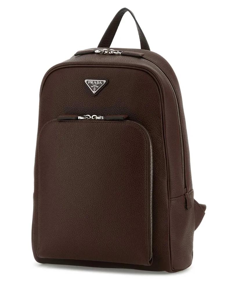 Prada Men's Brown Leather Backpack Bruciato Vitello Zaini Brown