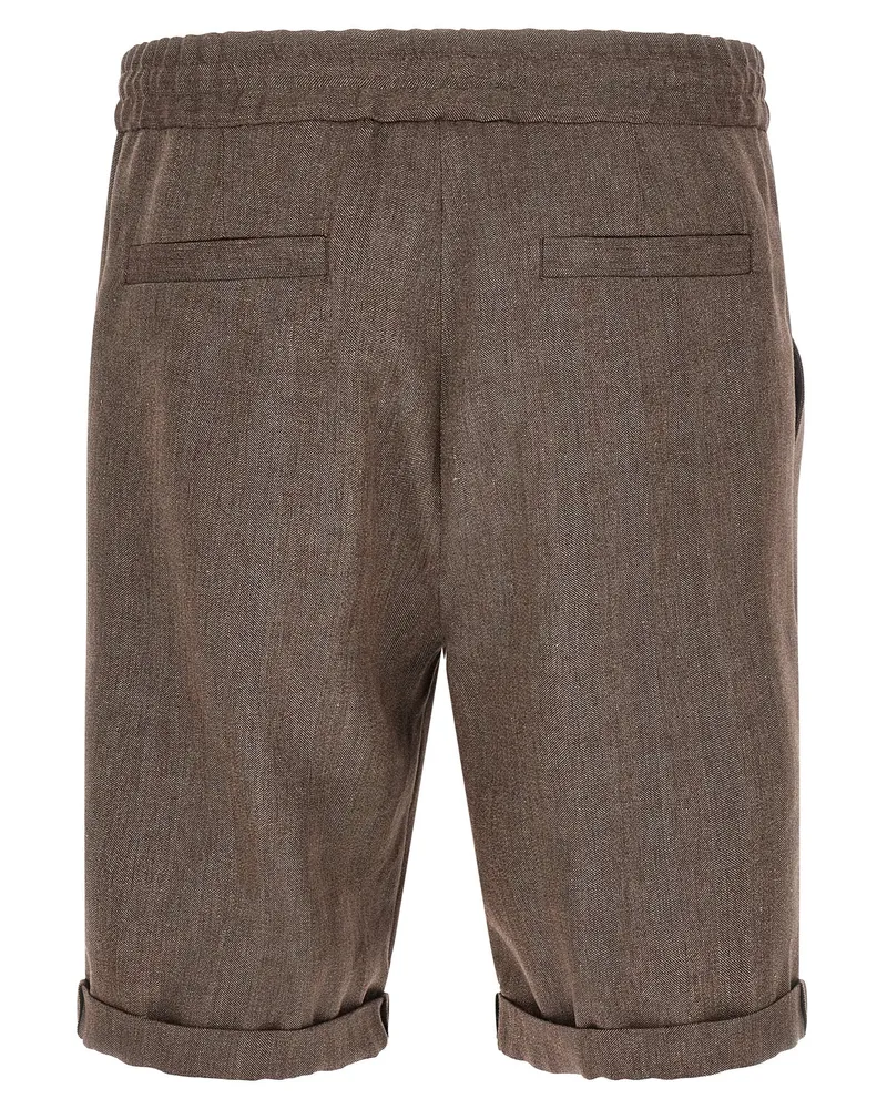 Brunello Cucinelli Linen and Virgin Wool Bermuda Shorts — brown Brown