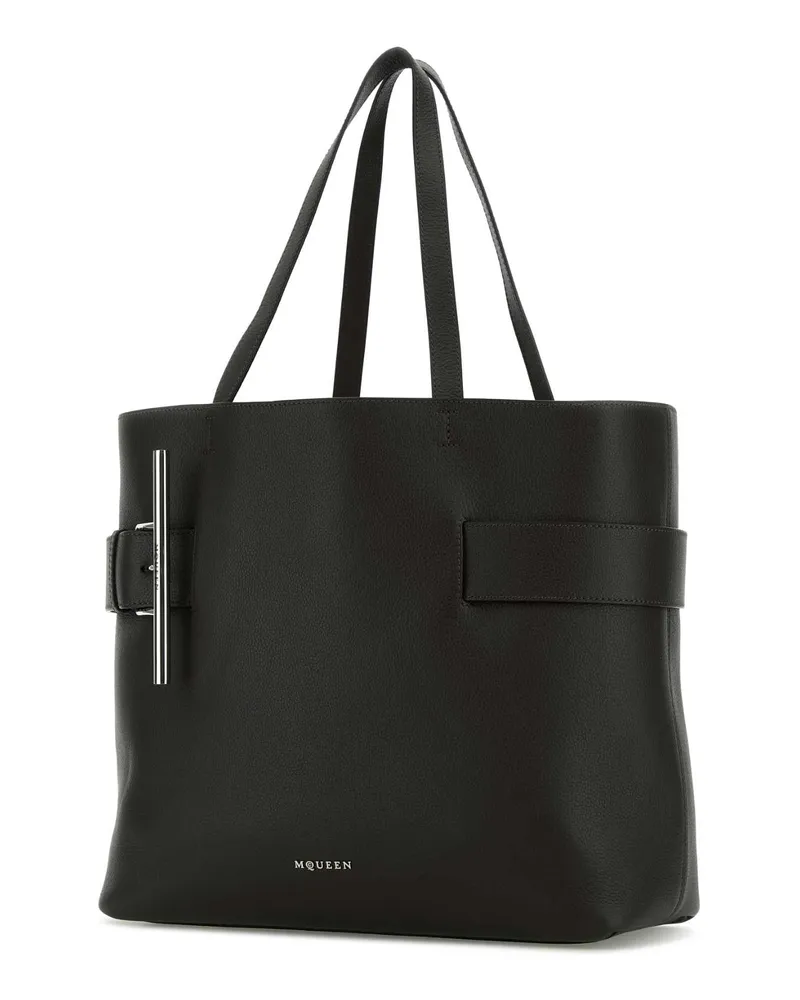 Alexander McQueen Women's Black Leather T-Bar Shopping Bag Blacksilver Borse A Mano Black